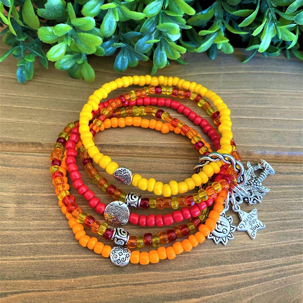 New Stack of 5 Boho Bracelets Southwest Colors - Picture 5 of 6